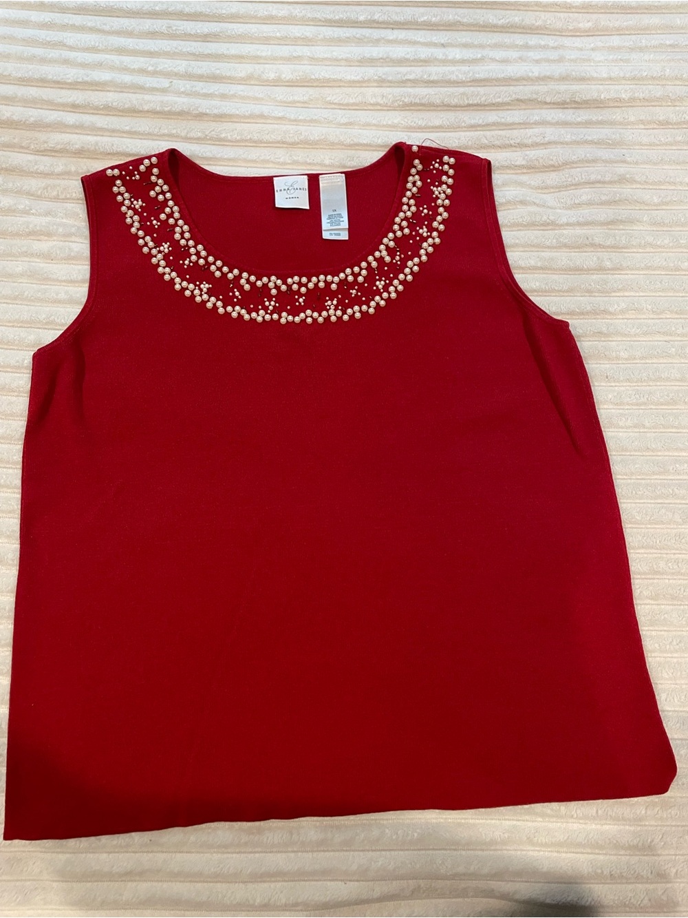 Emma James Red Sleeveless Beaded Neck Shell Top